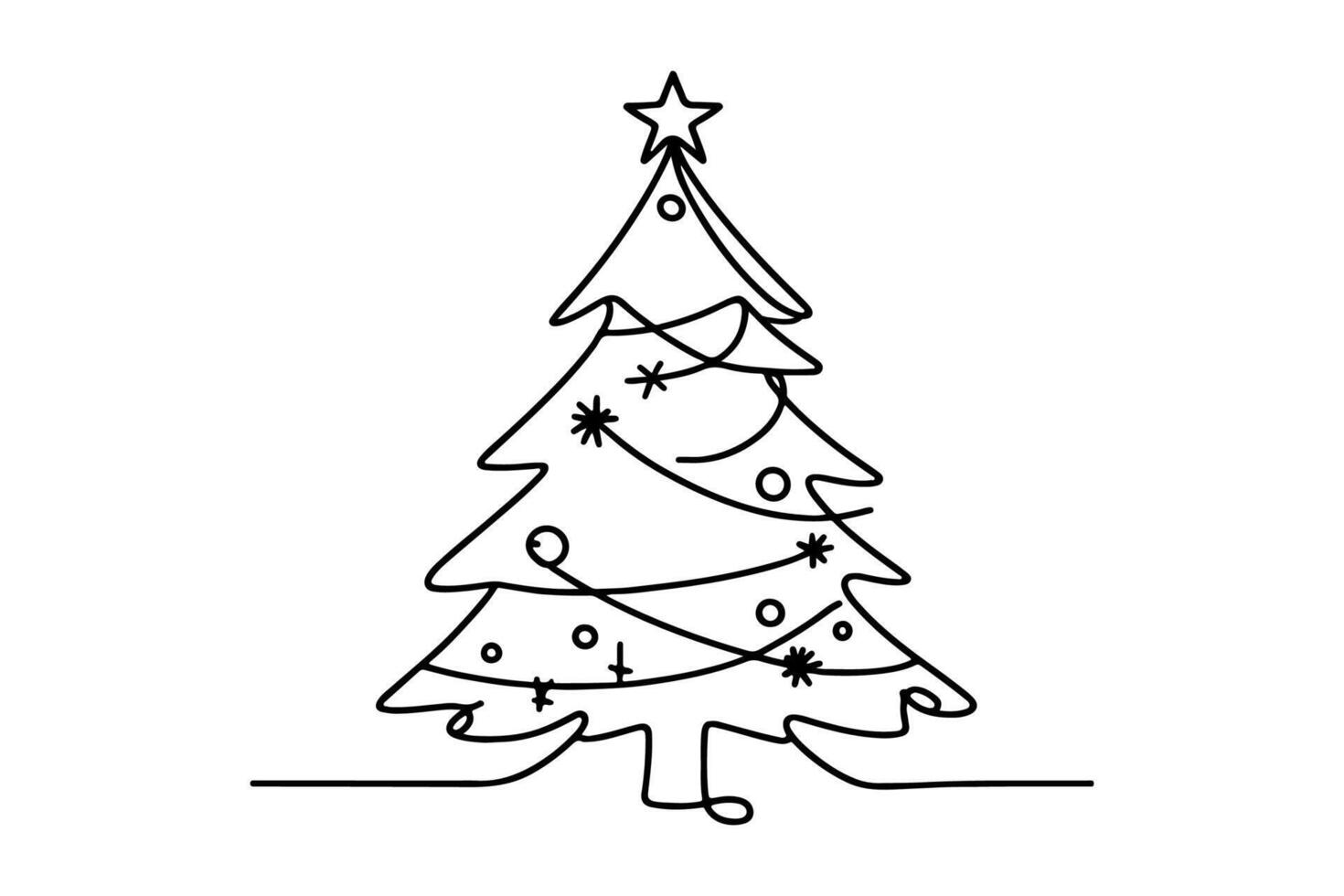 AI generated ne Continuous black line art drawing of Merry Christmas tree. Hand drawn of Santa Claus outline doodle vector illustration