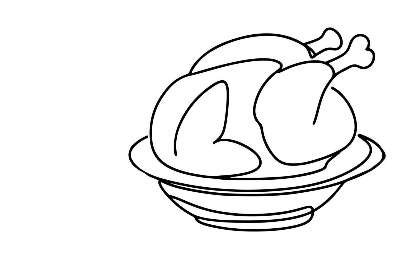 AI generated Continuous one line drawing chicken a plate outline doodle linear vector thanksgiving concept on white background