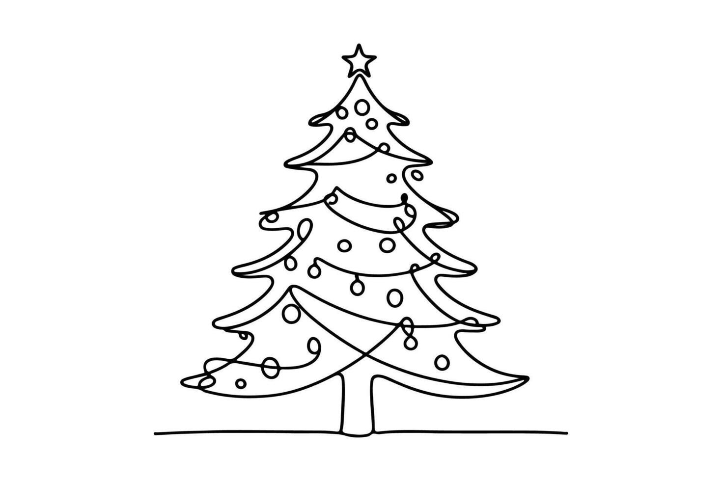 AI generated ne Continuous black line art drawing of Merry Christmas tree. Hand drawn of Santa Claus outline doodle vector illustration