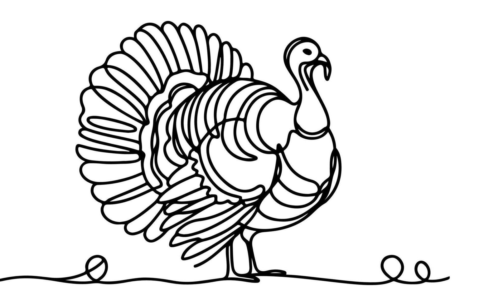 AI generated Continuous one line art drawing turkey cartoon outline doodle linear thanksgiving concept vector on white background