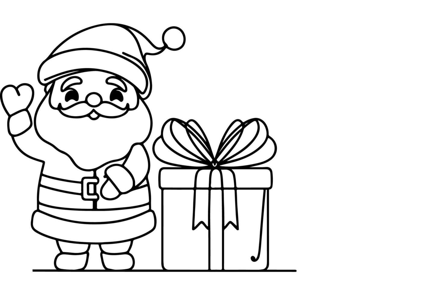 AI generated ne Continuous black line art drawing of Merry Christmas tree. Hand drawn of Santa Claus outline doodle vector illustration