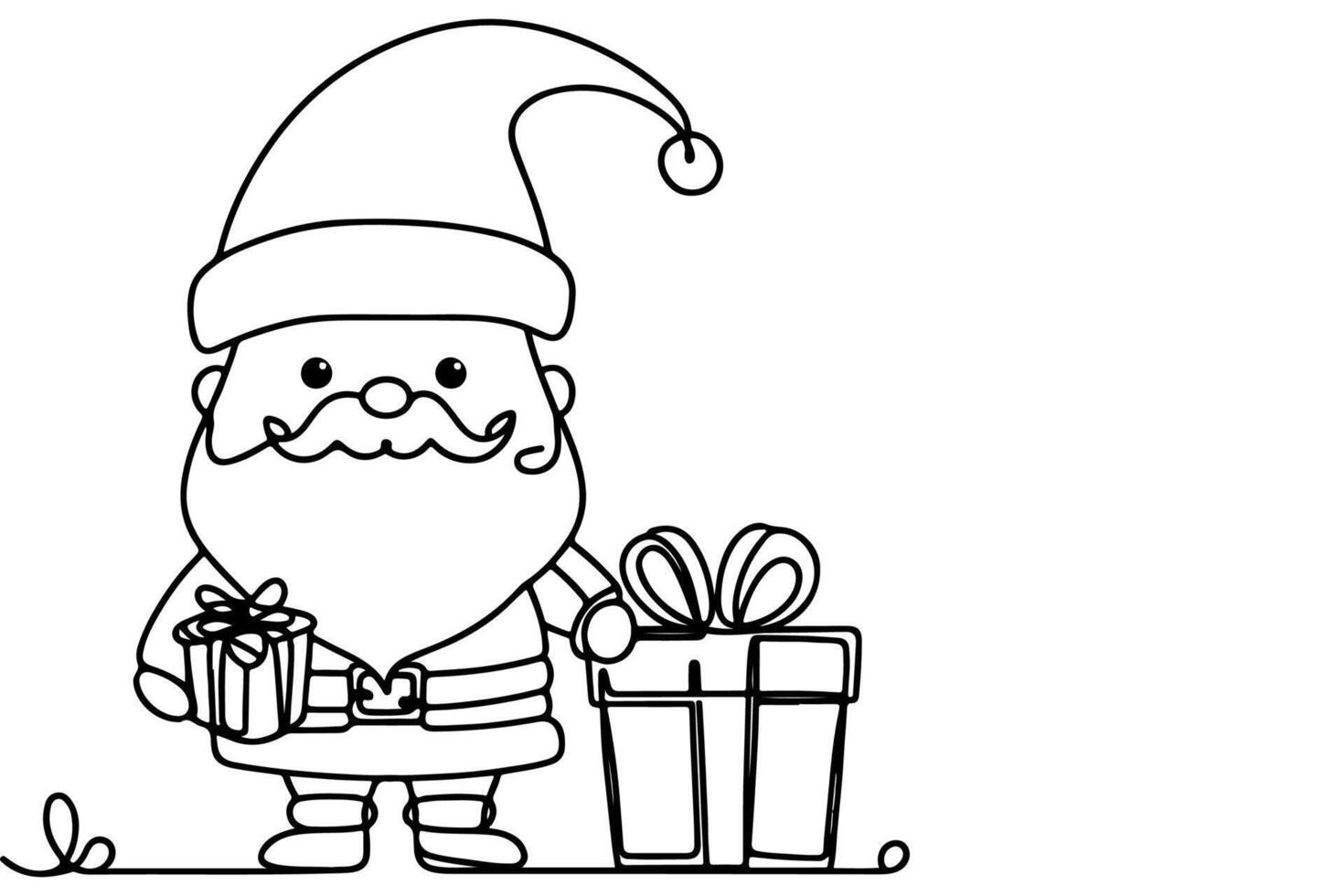 AI generated ne Continuous black line art drawing of Merry Christmas tree. Hand drawn of Santa Claus outline doodle vector illustration