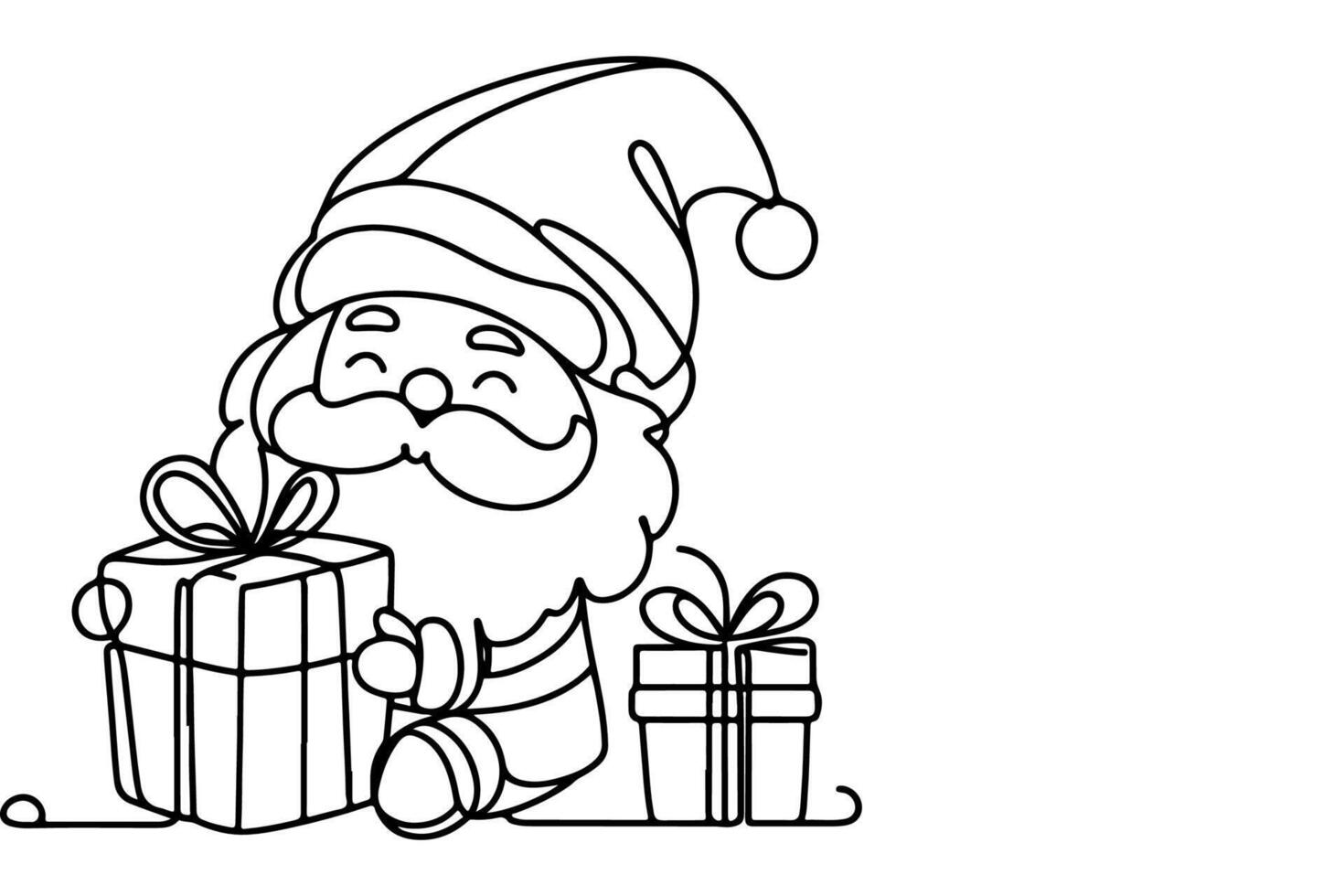 AI generated ne Continuous black line art drawing of Merry Christmas tree. Hand drawn of Santa Claus outline doodle vector illustration