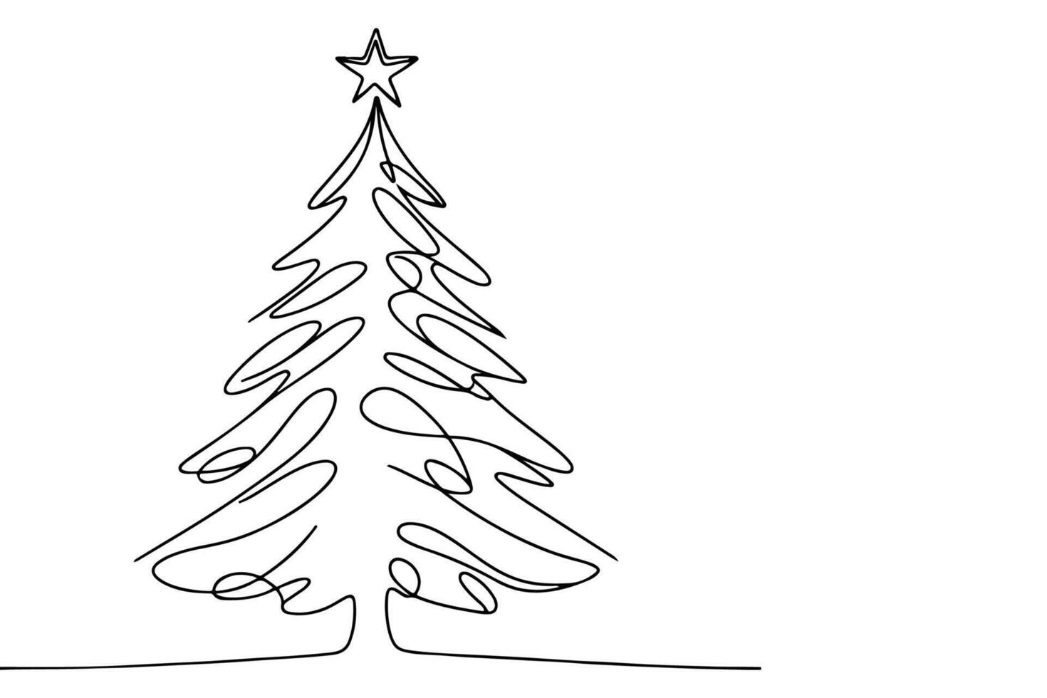 AI generated ne Continuous black line art drawing of Merry Christmas tree. Hand drawn of Santa Claus outline doodle vector illustration