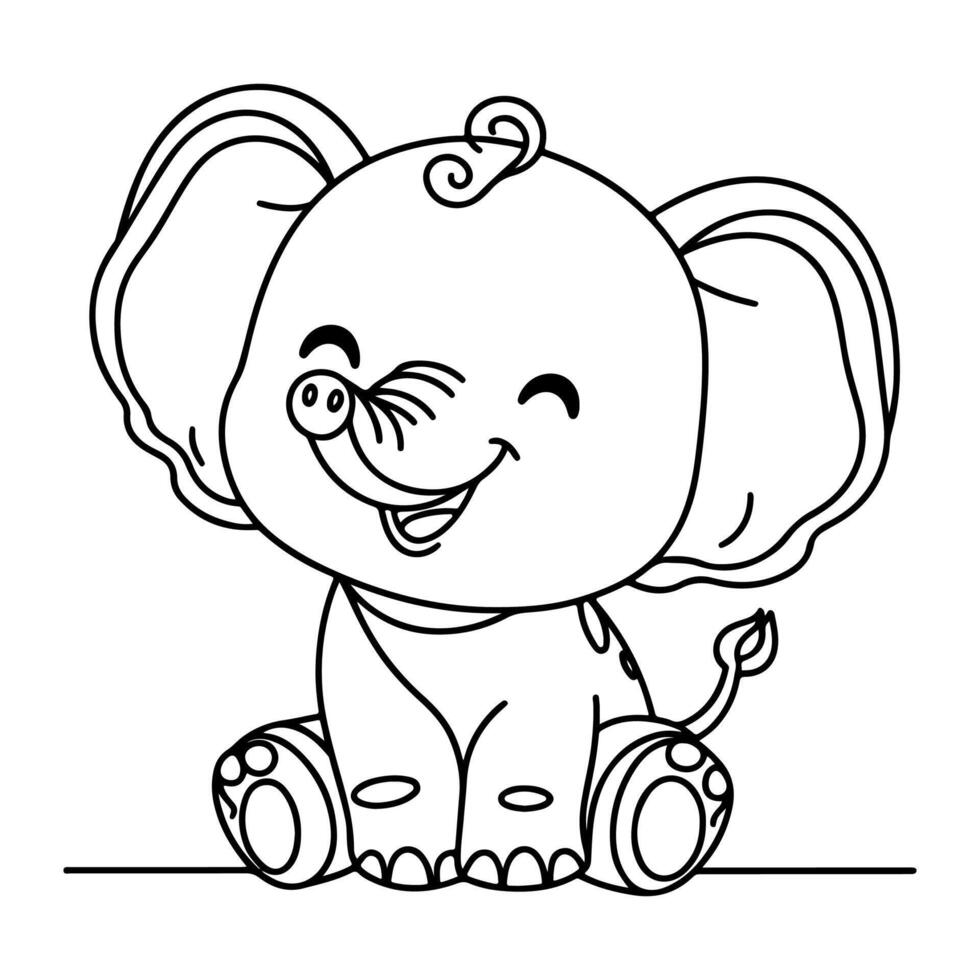 AI generated continuous single hand drawing black line art of elephant outline doodle cartoon sketch style vector illustration