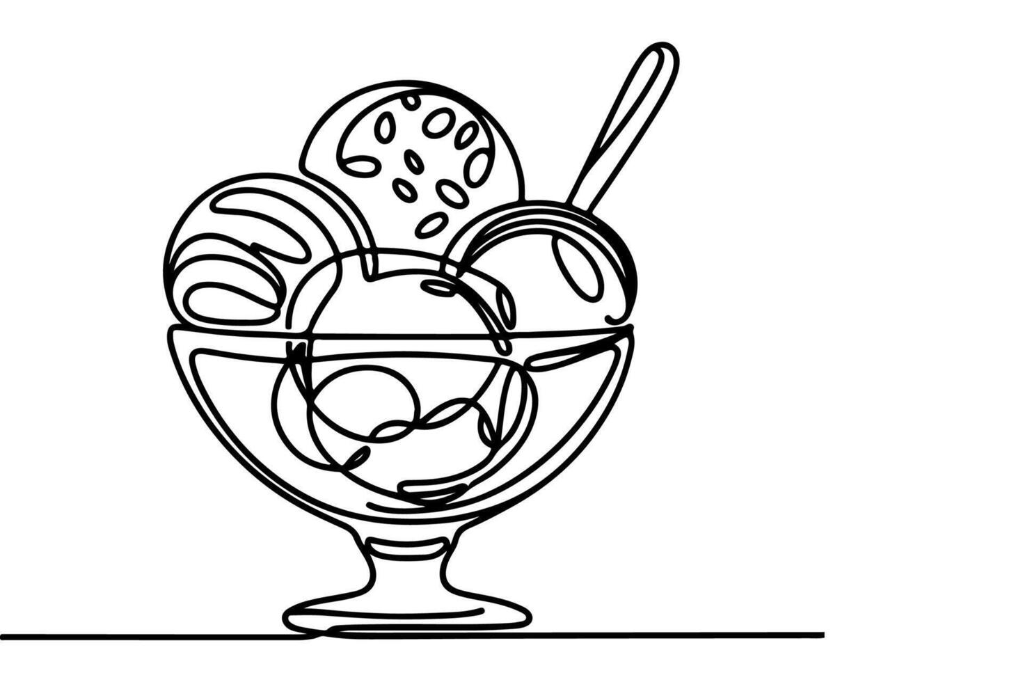 AI generated Continuous one black line drawing of ice cream icon outline doodle summer concept vector illustration on white background