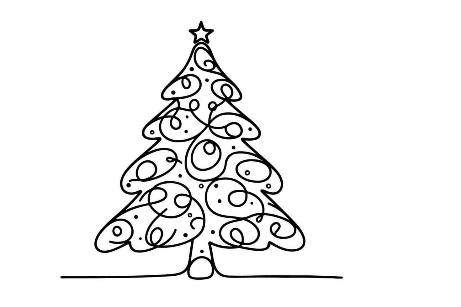 AI generated ne Continuous black line art drawing of Merry Christmas tree. Hand drawn of Santa Claus outline doodle vector illustration