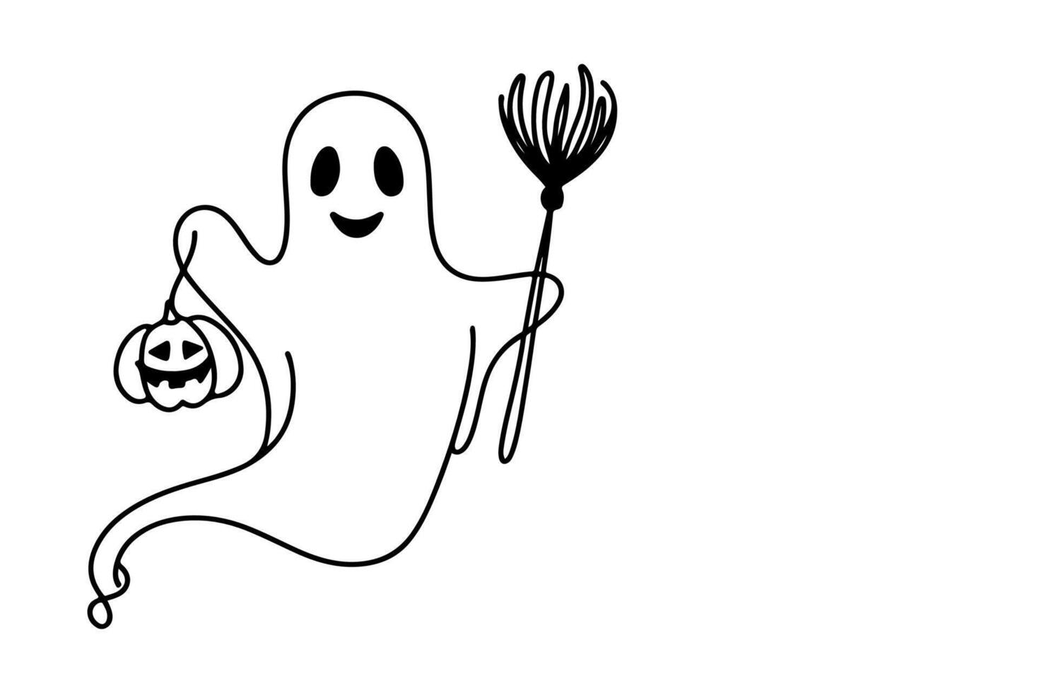 AI generated one Continuous black line drawing of pumpkin and ghost Halloween concept outline doodle vector illustration on white background