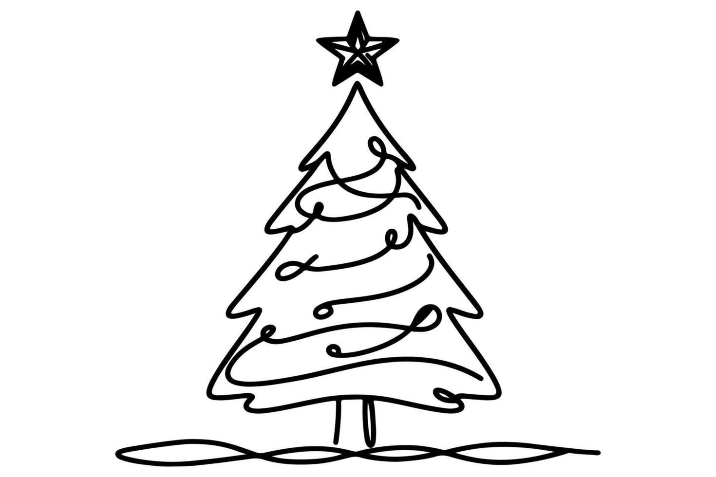 AI generated ne Continuous black line art drawing of Merry Christmas tree. Hand drawn of Santa Claus outline doodle vector illustration