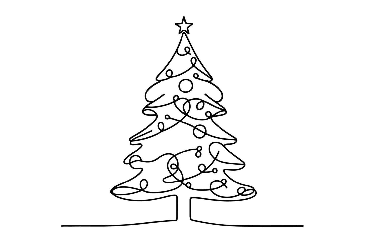AI generated ne Continuous black line art drawing of Merry Christmas tree. Hand drawn of Santa Claus outline doodle vector illustration