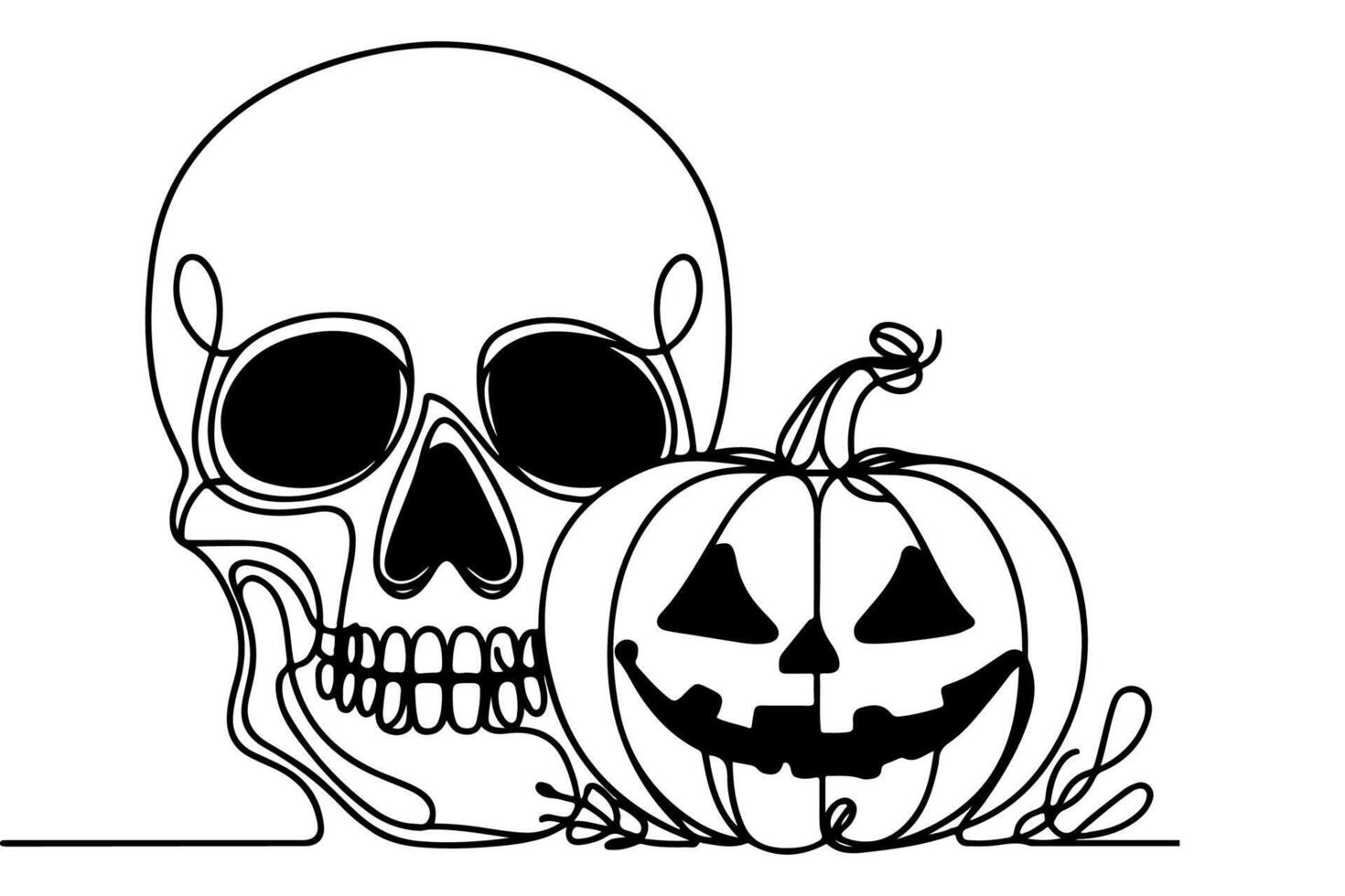AI generated one Continuous black line drawing of pumpkin and ghost Halloween concept outline doodle vector illustration on white background