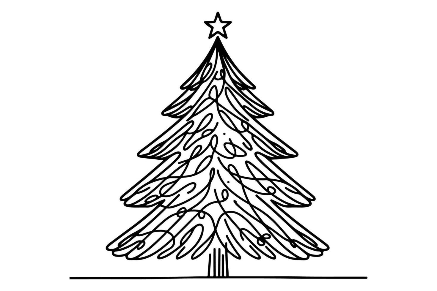 AI generated ne Continuous black line art drawing of Merry Christmas tree. Hand drawn of Santa Claus outline doodle vector illustration