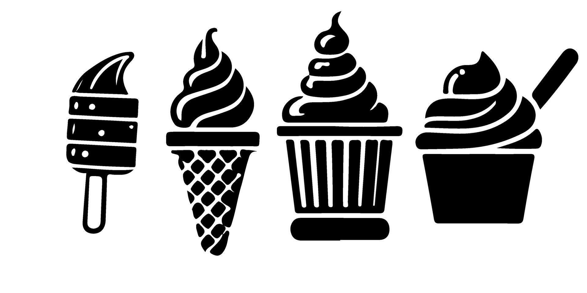 AI generated black drawing ice cream icon silhouette set summer concept vector illustration on white background