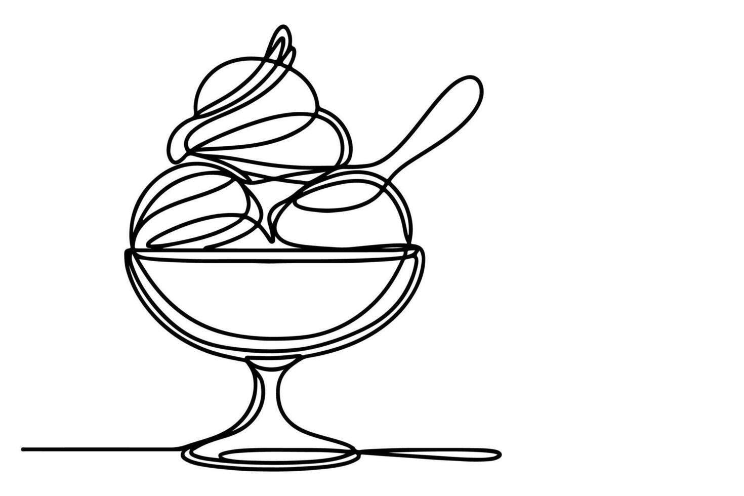 AI generated Continuous one black line drawing of ice cream icon outline doodle summer concept vector illustration on white background