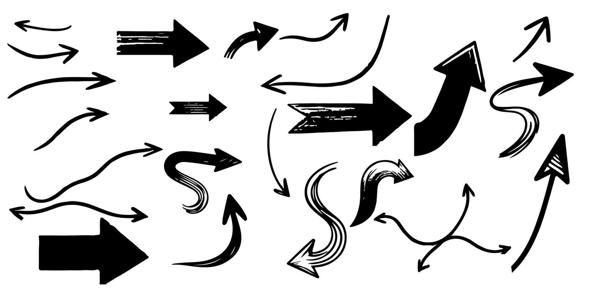 AI generated Hand drawn curved arrows design elements of scribble lines outline doodle vector illustration