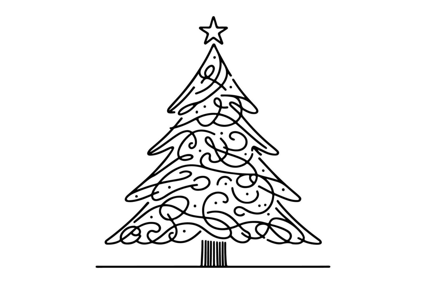 AI generated ne Continuous black line art drawing of Merry Christmas tree. Hand drawn of Santa Claus outline doodle vector illustration