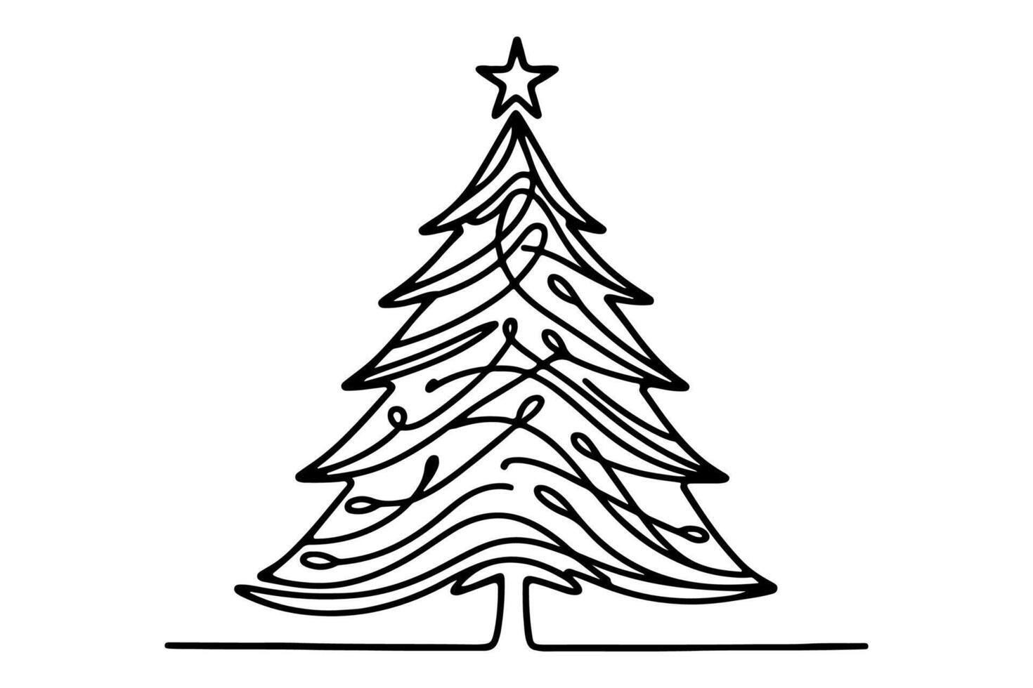 AI generated ne Continuous black line art drawing of Merry Christmas tree. Hand drawn of Santa Claus outline doodle vector illustration