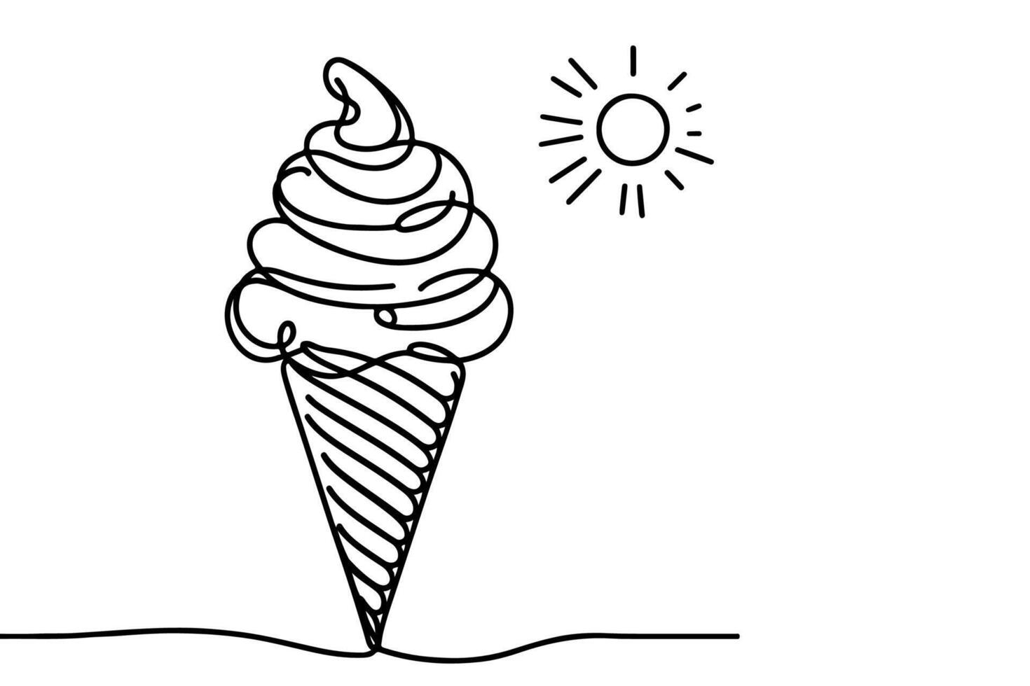 AI generated Continuous one black line drawing of ice cream icon outline doodle summer concept vector illustration on white background