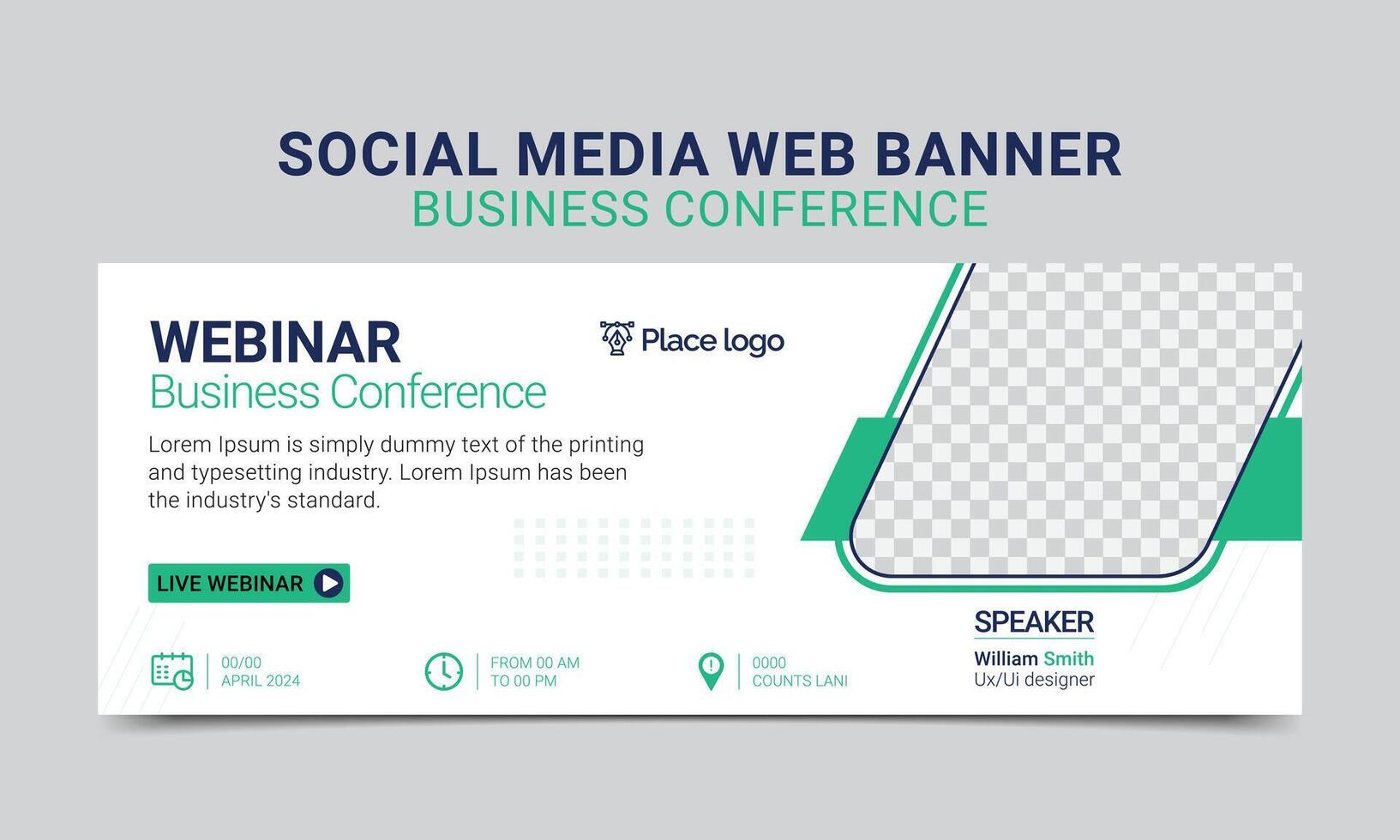 Webinar Business conference invitation concept modern horizontal web banner design. Template for banner, web page development, banner, social media post design, web banner design. vector