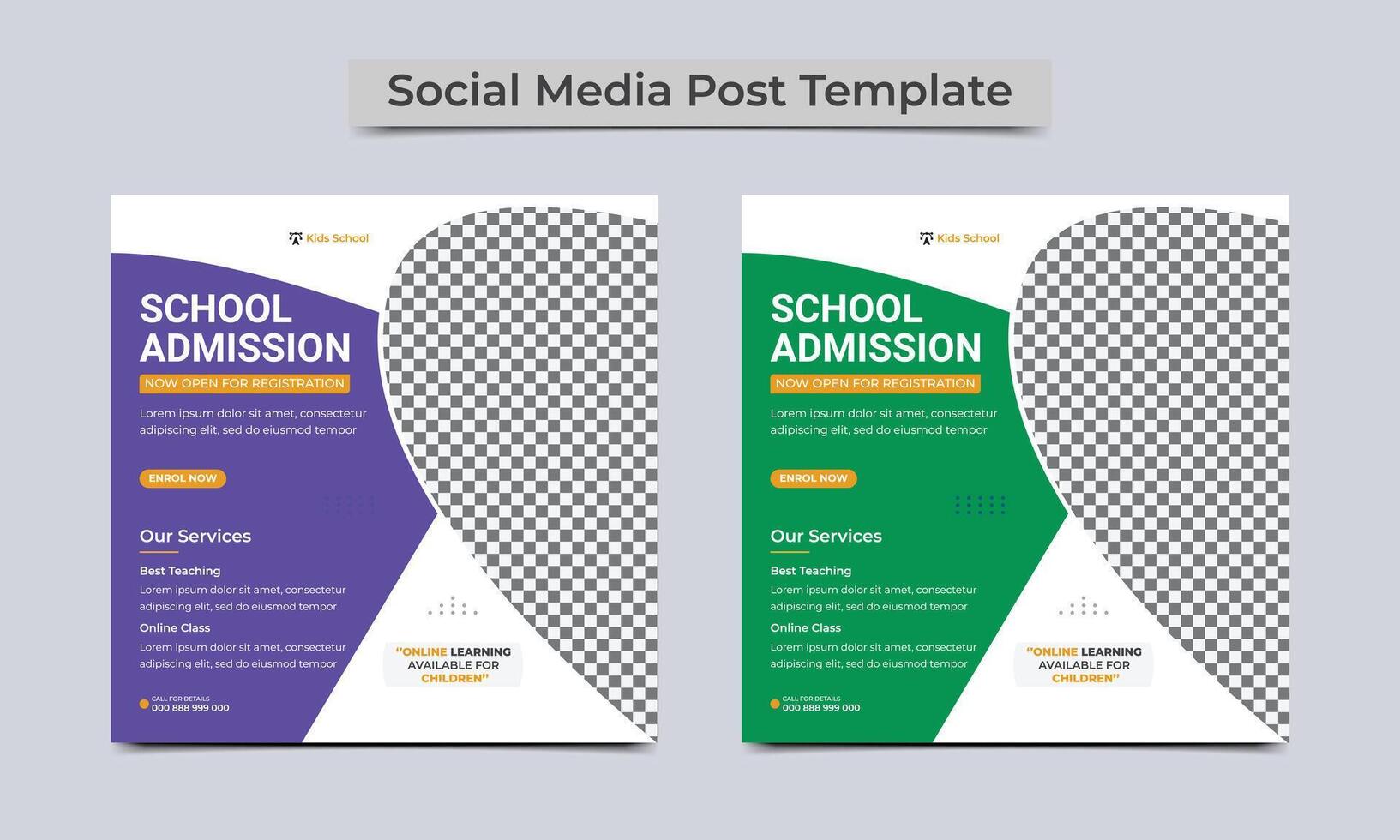 School admission social media post banner or square banner design template. vector illustration.