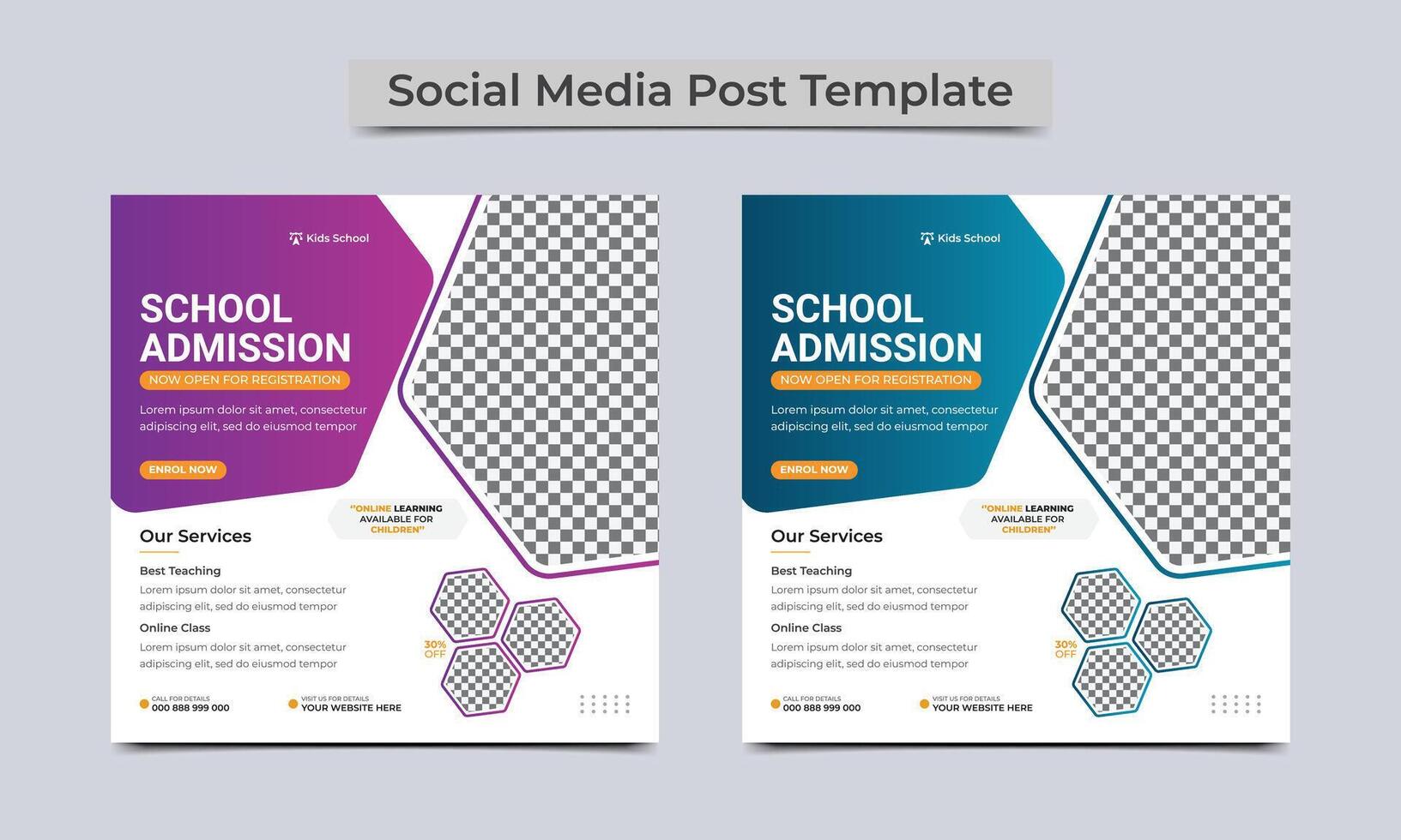 School education admission social media post square banner template design. vector illustration.