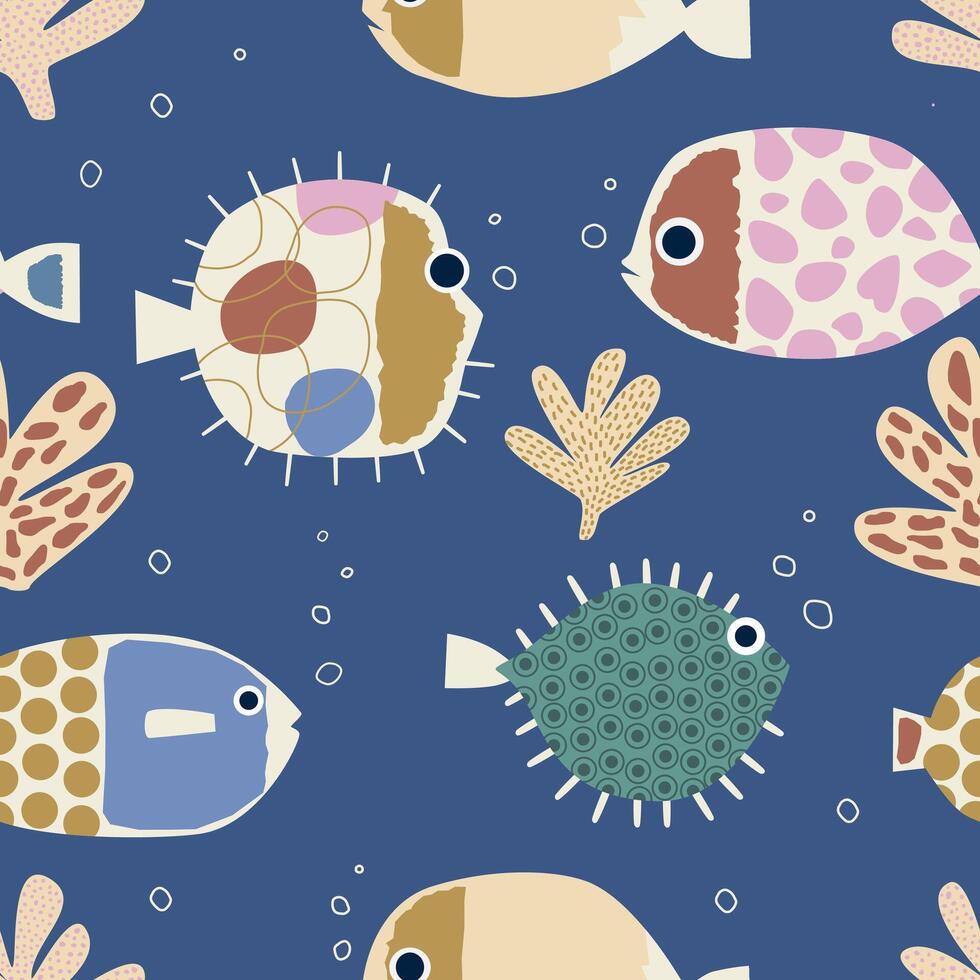 Fish seamless pattern in ocean for wrap background vector