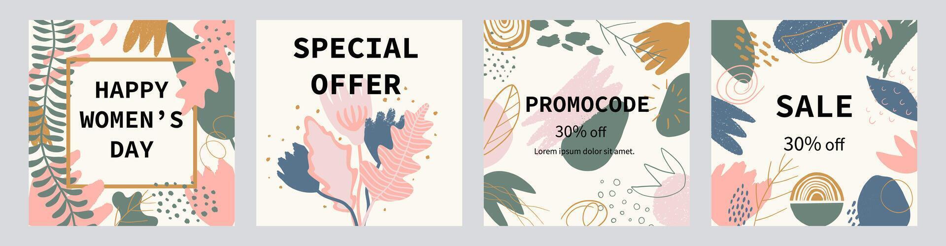 Women s day poster set. Creative sale header. vector