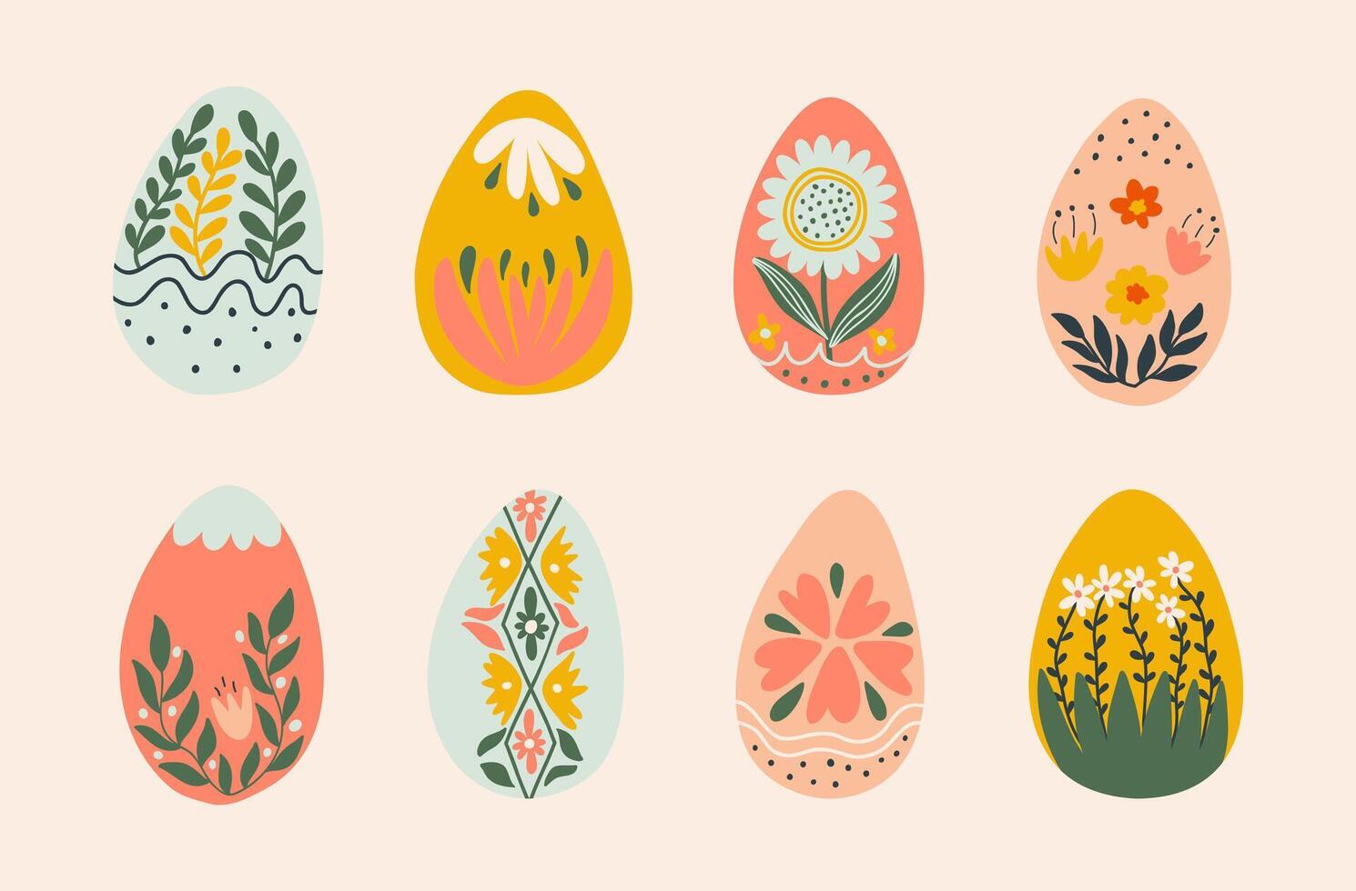 Pascua de Resurrección huevos con flores colocar. dibujos animados ilustración para un huevo caza. vector