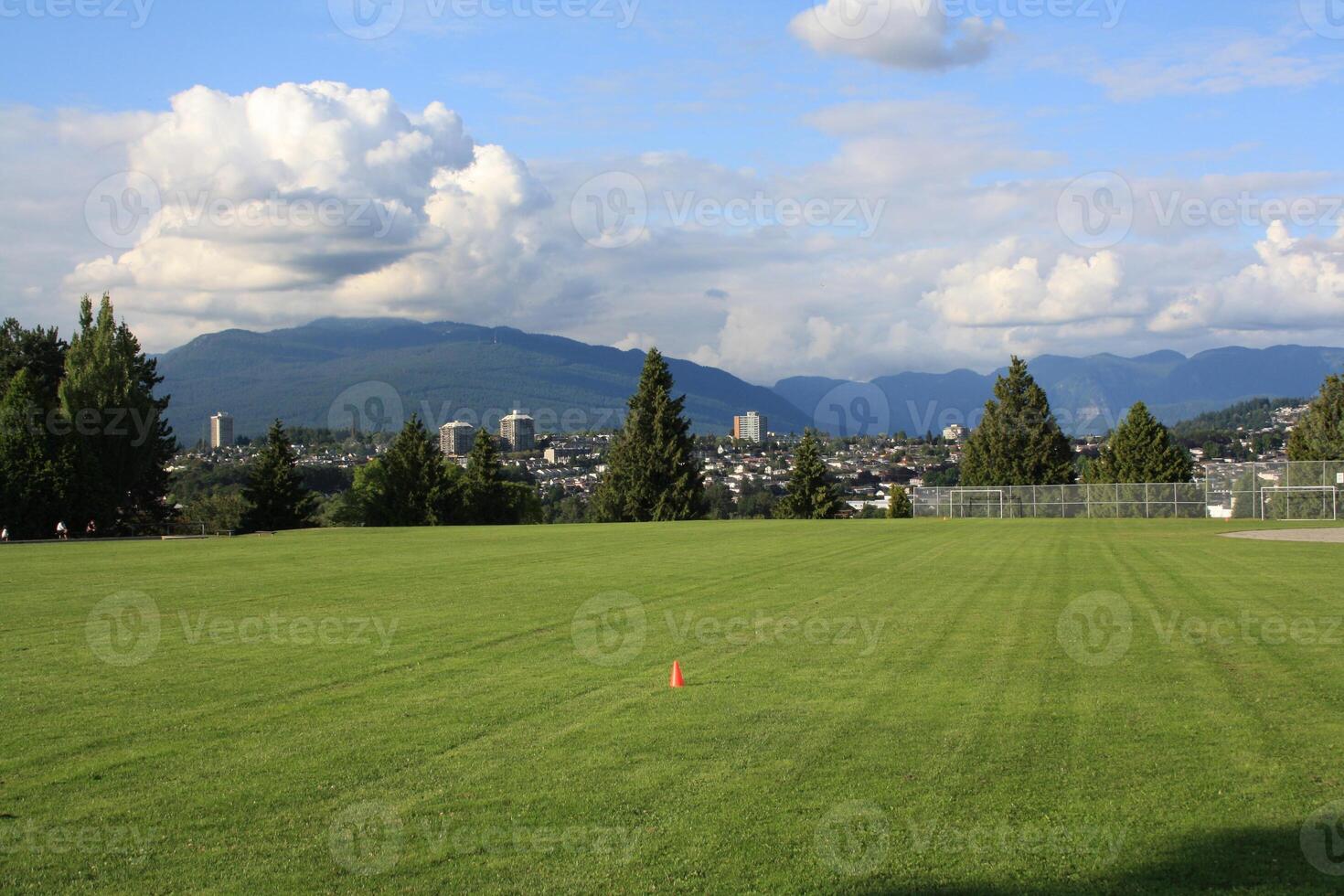 Huge lawn in the park in Vancouver, Canada photo