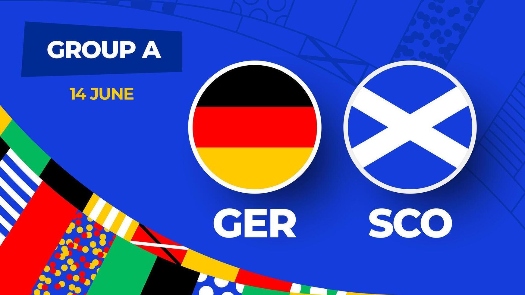 Alemania vs Escocia fútbol americano 2024 partido versus. 2024 grupo etapa campeonato partido versus equipos introducción deporte fondo, campeonato competencia vector