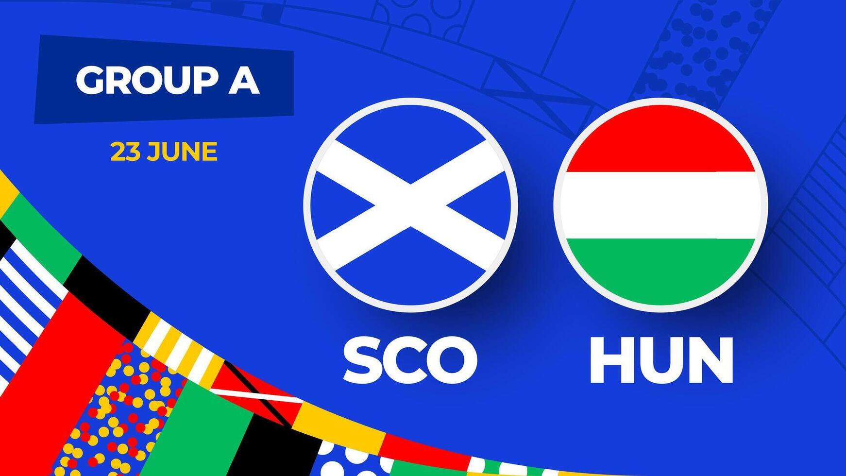 Scotland vs Hungary football 2024 match versus. 2024 group stage championship match versus teams intro sport background, championship competition vector