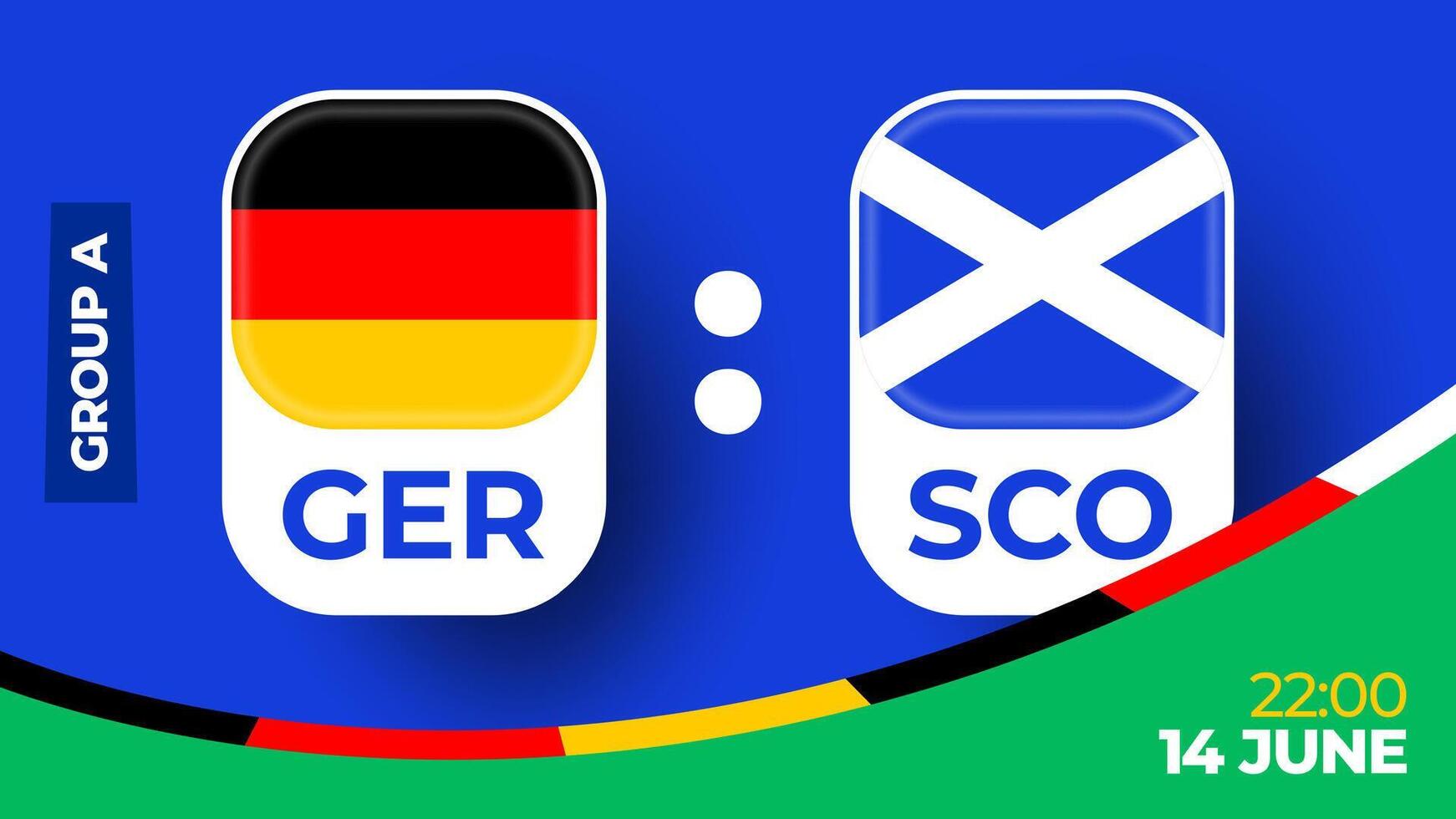 Alemania vs Escocia fútbol americano 2024 partido versus. 2024 grupo etapa campeonato partido versus equipos introducción deporte fondo, campeonato competencia vector