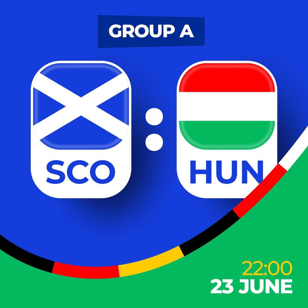 Escocia vs Hungría fútbol americano 2024 partido versus. 2024 grupo etapa campeonato partido versus equipos introducción deporte fondo, campeonato competencia vector