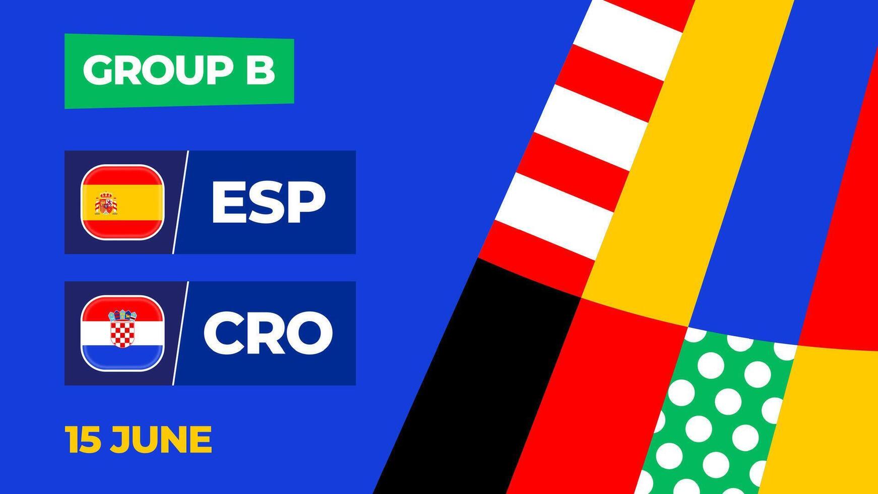 España vs Croacia fútbol americano 2024 partido versus. 2024 grupo etapa campeonato partido versus equipos introducción deporte fondo, campeonato competencia vector