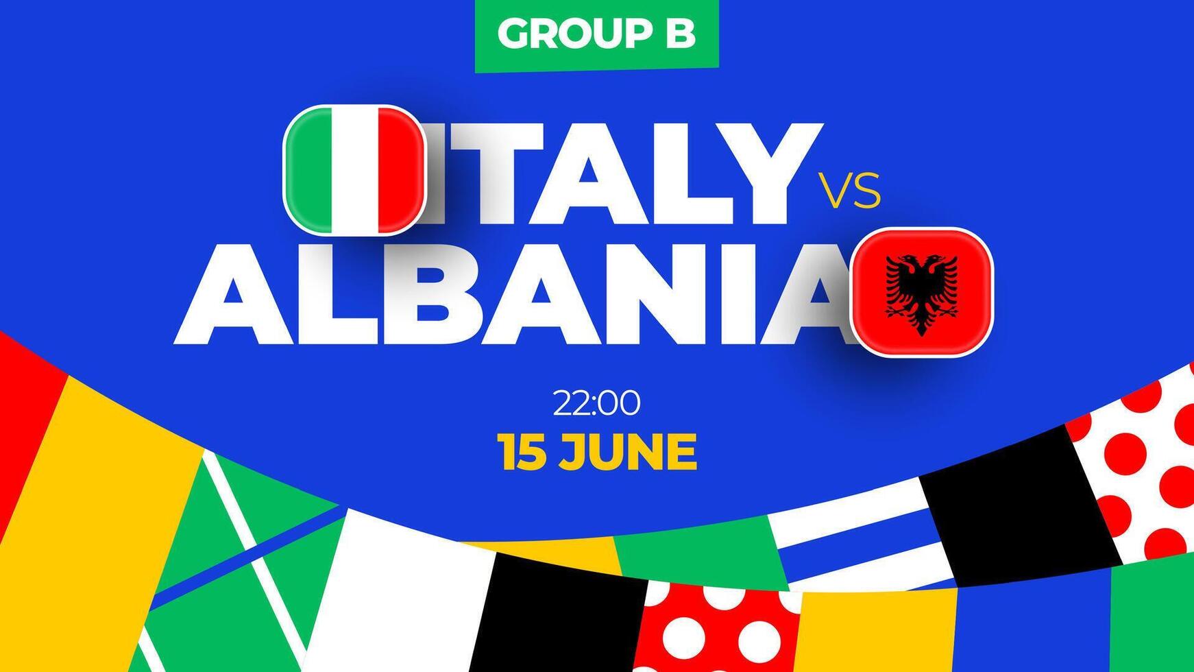 Italia vs Albania fútbol americano 2024 partido versus. 2024 grupo etapa campeonato partido versus equipos introducción deporte fondo, campeonato competencia vector