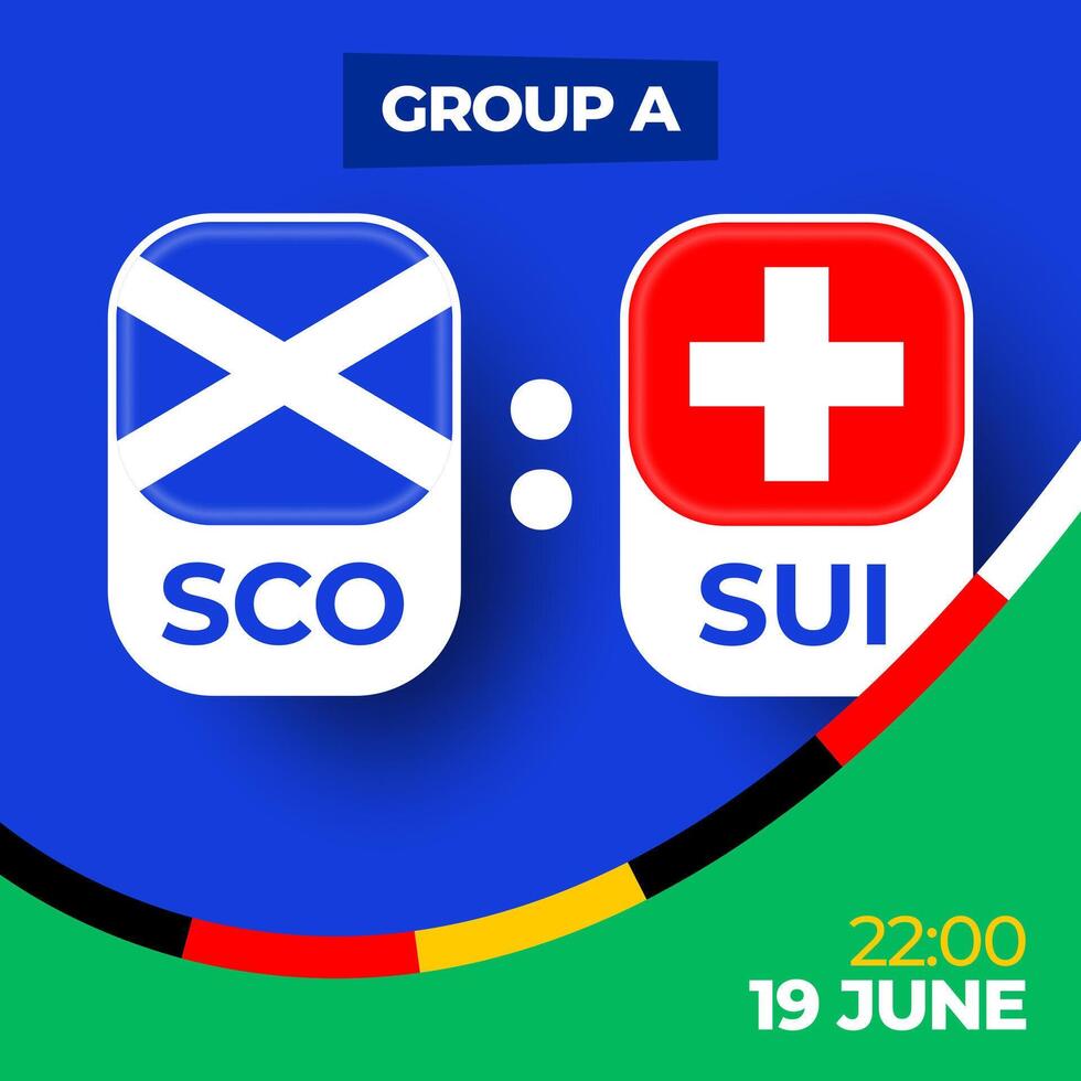 Escocia vs Suiza fútbol americano 2024 partido versus. 2024 grupo etapa campeonato partido versus equipos introducción deporte fondo, campeonato competencia vector