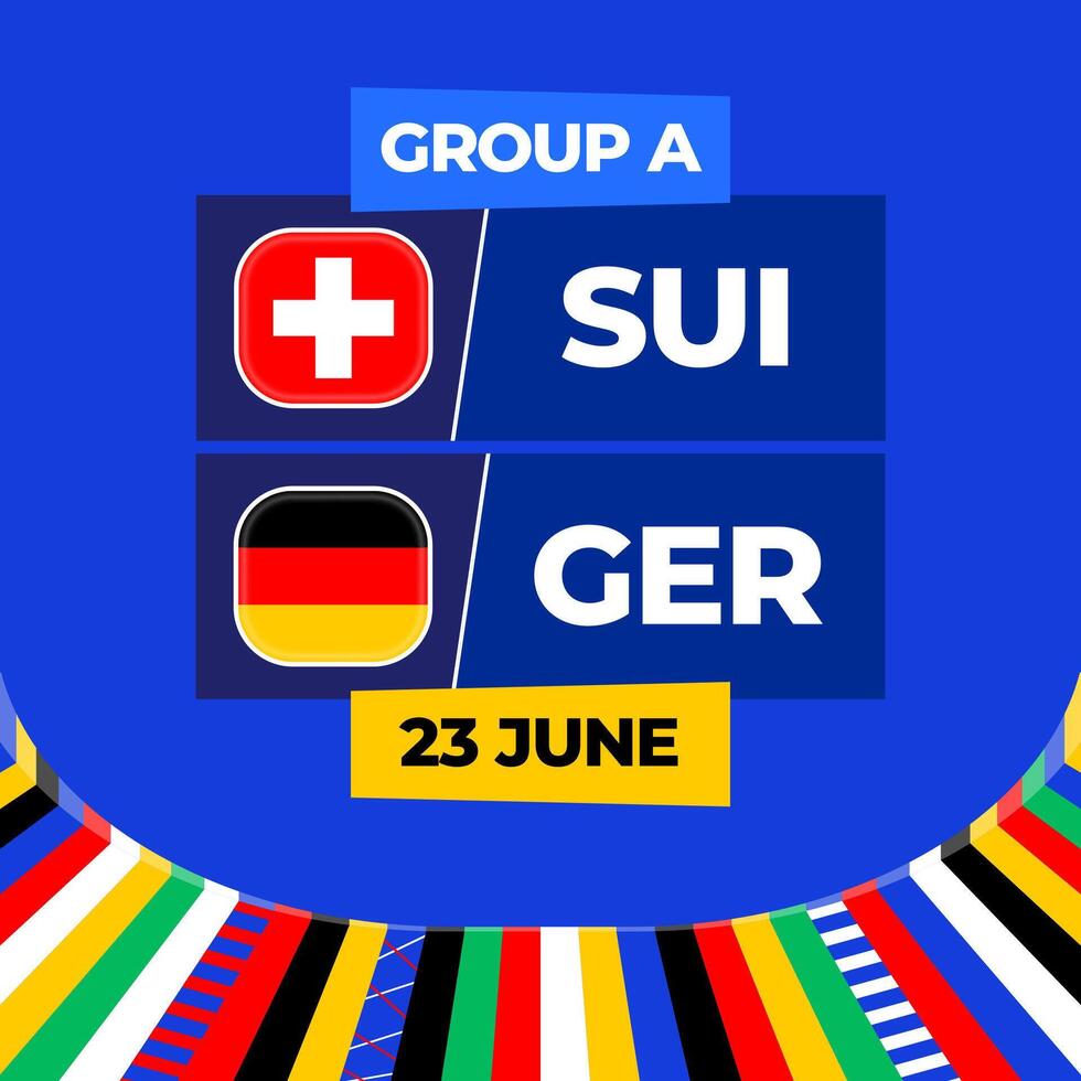 Switzerland vs Germany football 2024 match versus. 2024 group stage championship match versus teams intro sport background, championship competition vector