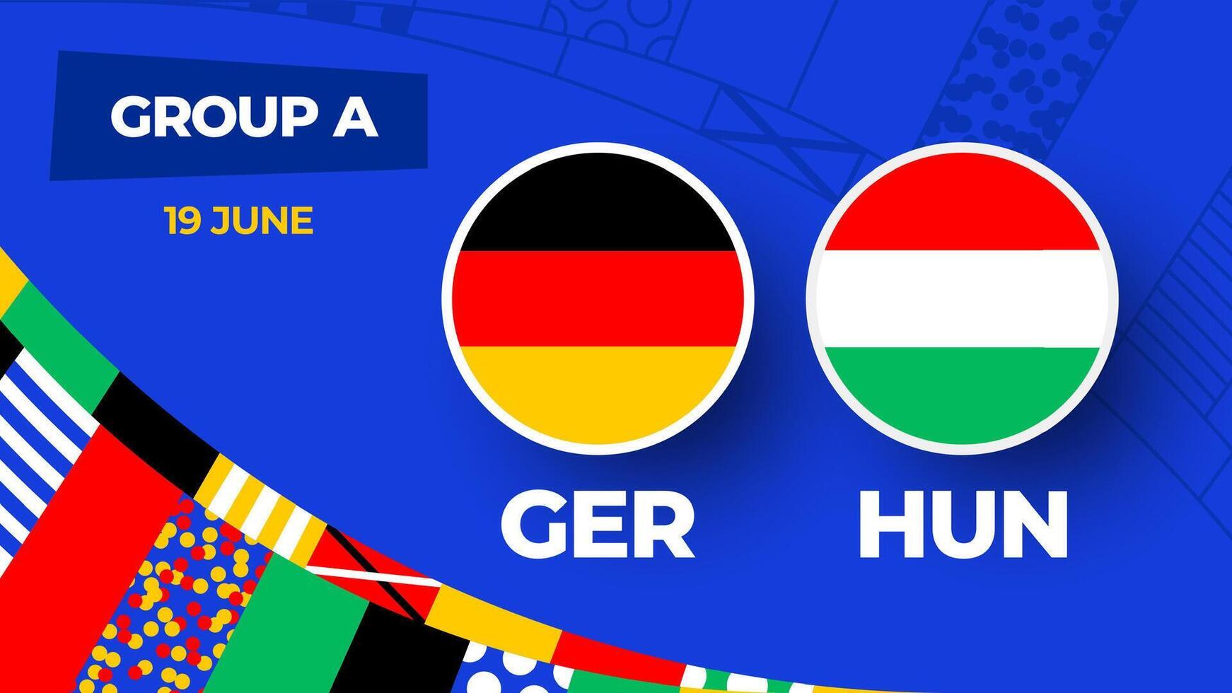 Alemania vs Hungría fútbol americano 2024 partido versus. 2024 grupo etapa campeonato partido versus equipos introducción deporte fondo, campeonato competencia vector