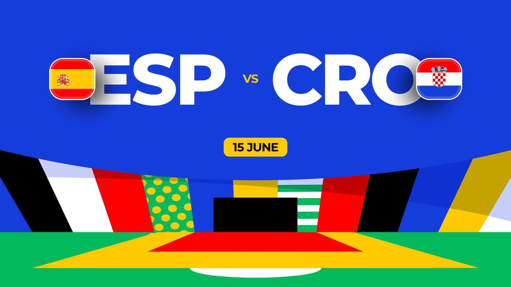 España vs Croacia fútbol americano 2024 partido versus. 2024 grupo etapa campeonato partido versus equipos introducción deporte fondo, campeonato competencia vector