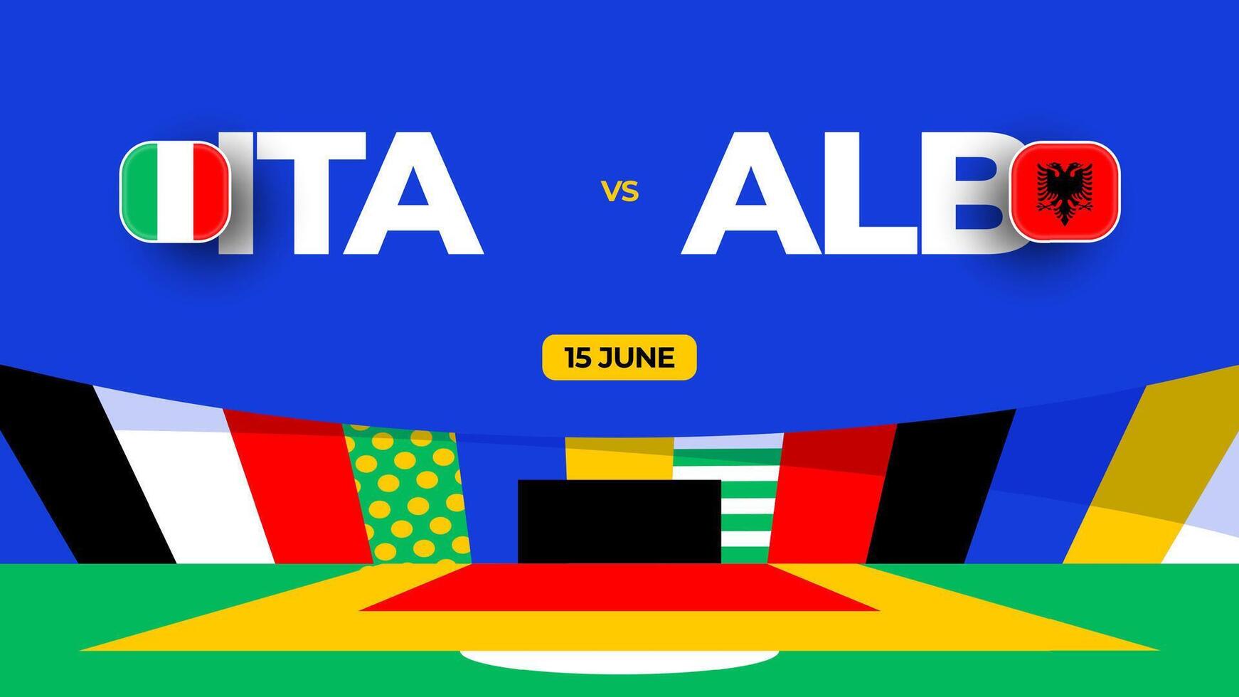 Italia vs Albania fútbol americano 2024 partido versus. 2024 grupo etapa campeonato partido versus equipos introducción deporte fondo, campeonato competencia vector