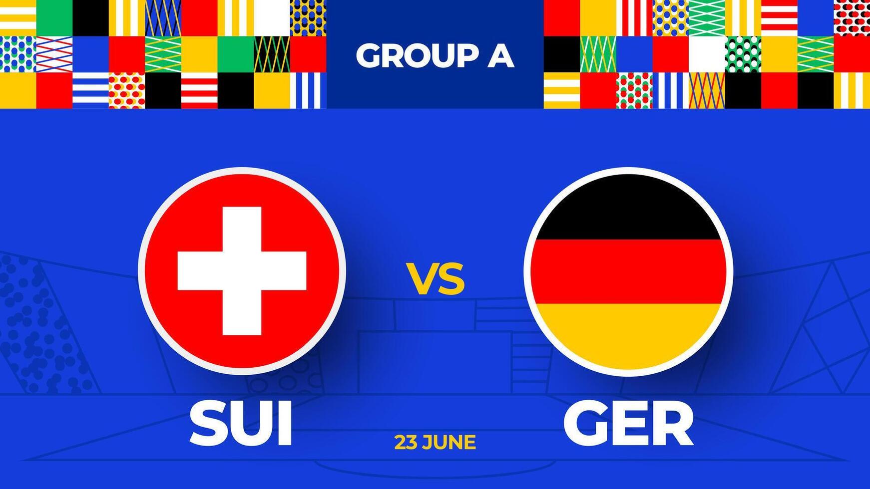 Suiza vs Alemania fútbol americano 2024 partido versus. 2024 grupo etapa campeonato partido versus equipos introducción deporte fondo, campeonato competencia vector