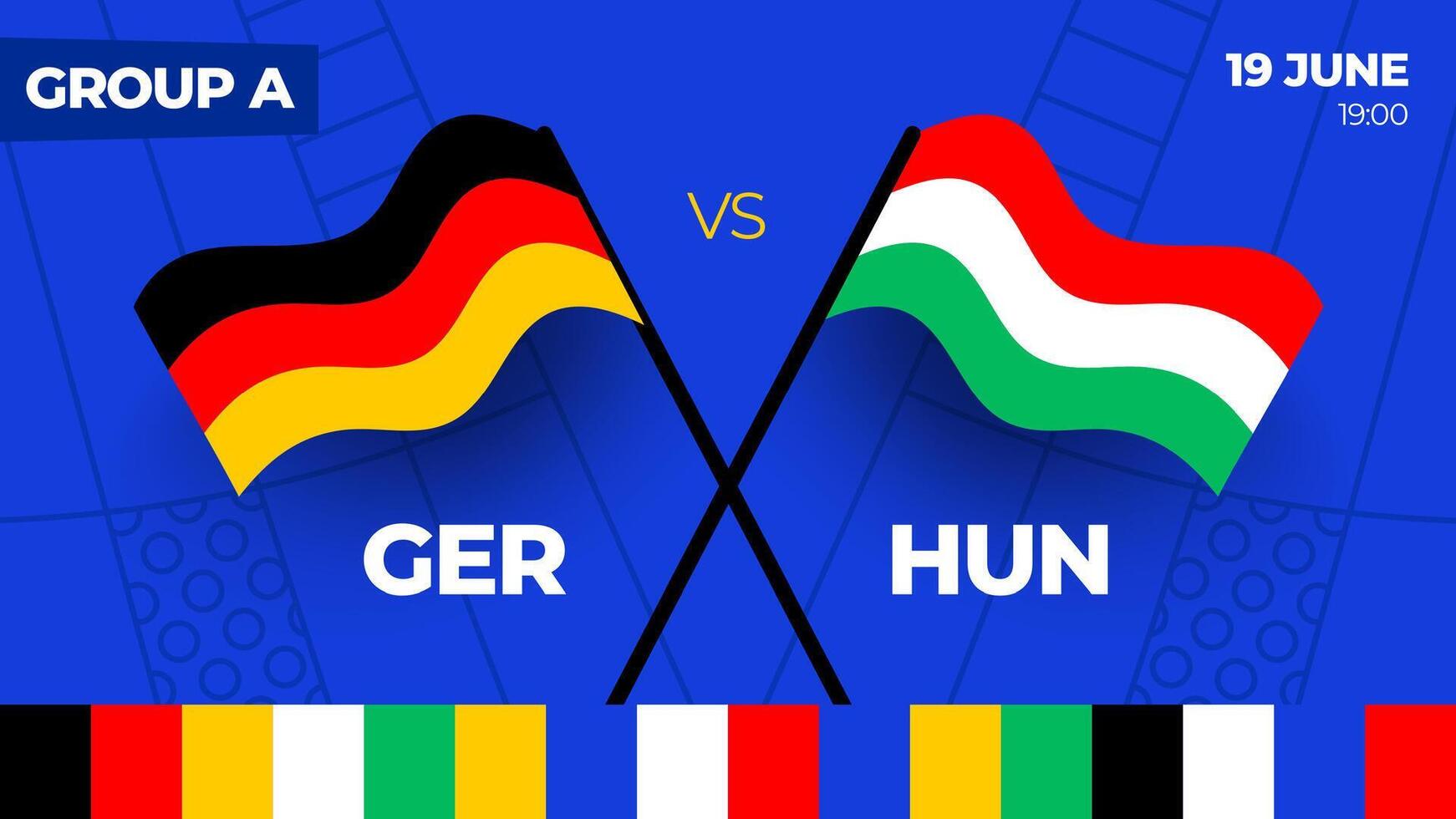 Germany vs Hungary football 2024 match versus. 2024 group stage championship match versus teams intro sport background, championship competition vector