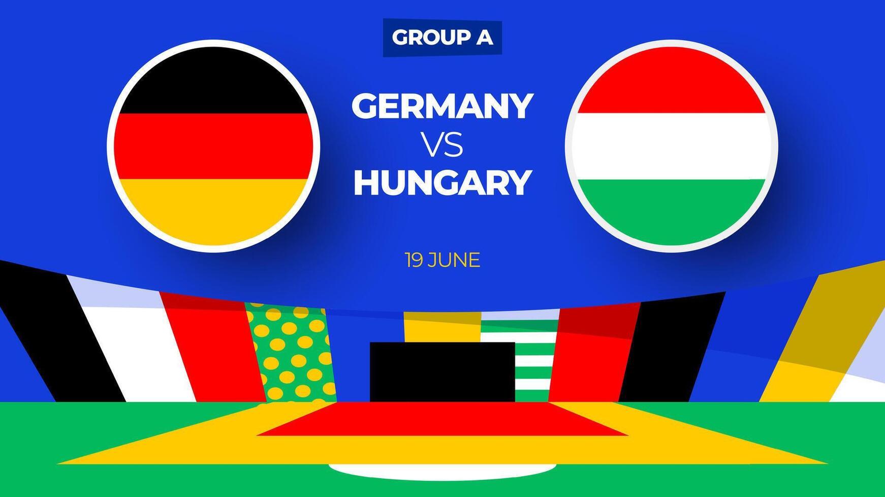 Germany vs Hungary football 2024 match versus. 2024 group stage championship match versus teams intro sport background, championship competition vector