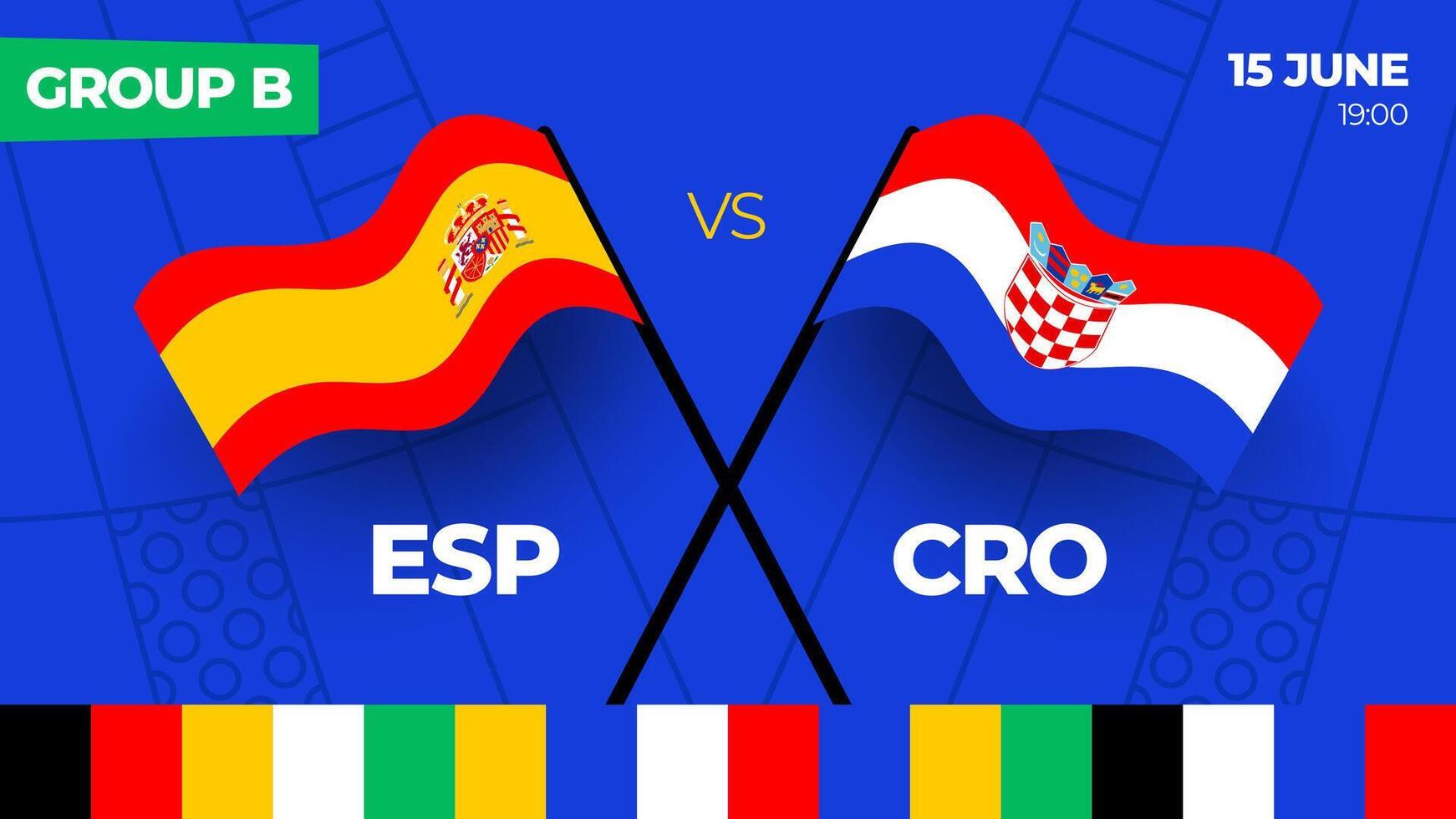 Spain vs Croatia football 2024 match versus. 2024 group stage championship match versus teams intro sport background, championship competition vector