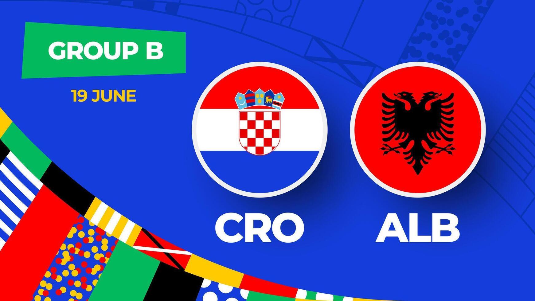 Croatia vs Albania football 2024 match versus. 2024 group stage championship match versus teams intro sport background, championship competition vector