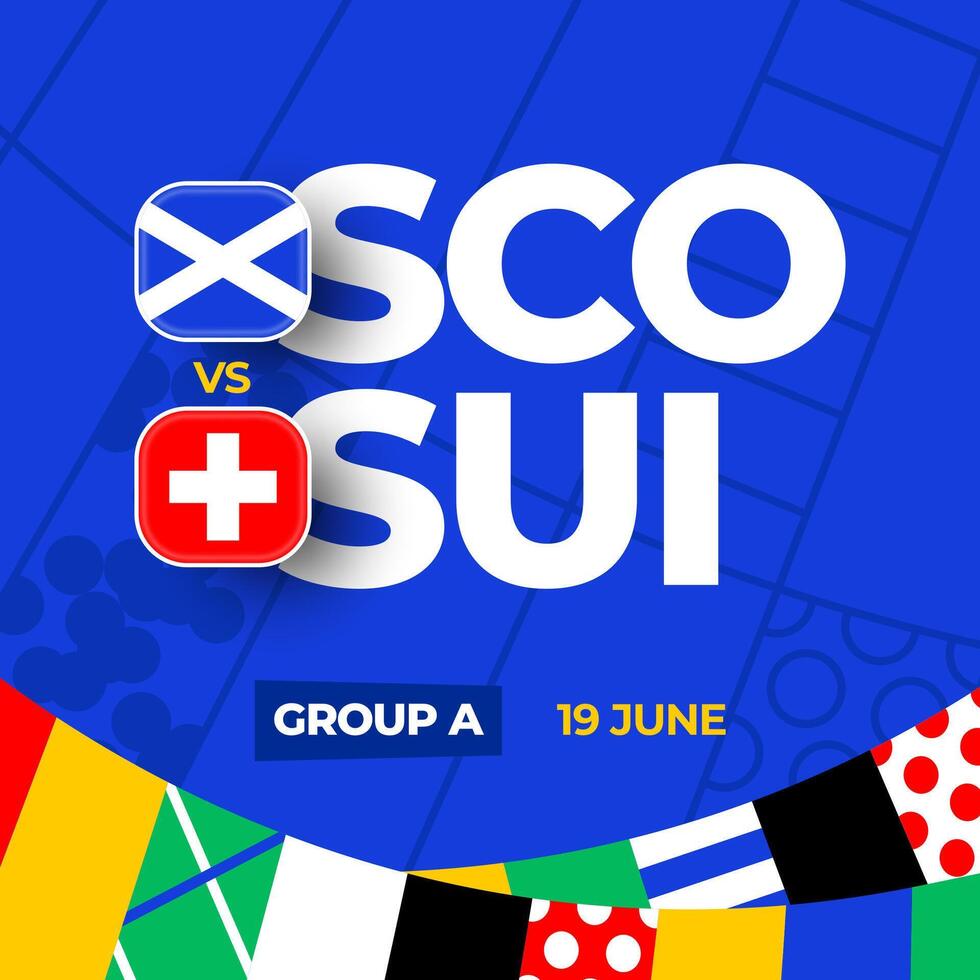 Scotland vs Switzerland football 2024 match versus. 2024 group stage championship match versus teams intro sport background, championship competition vector