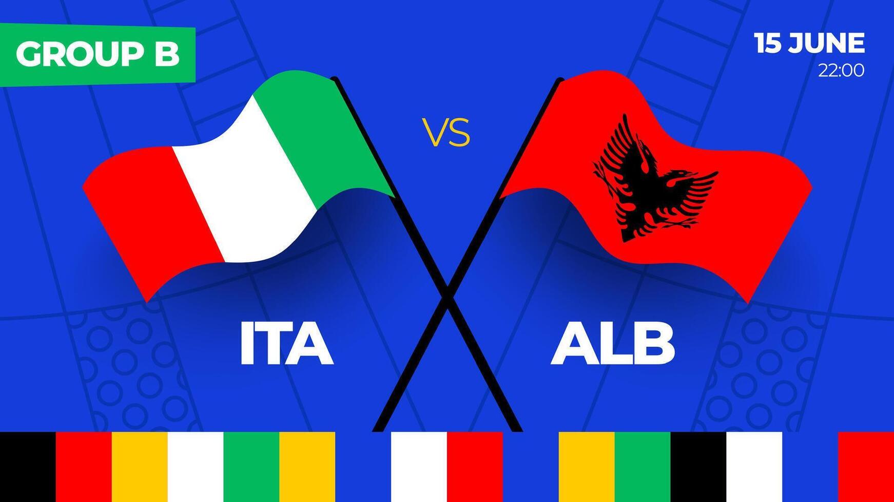 Italy vs Albania football 2024 match versus. 2024 group stage championship match versus teams intro sport background, championship competition vector