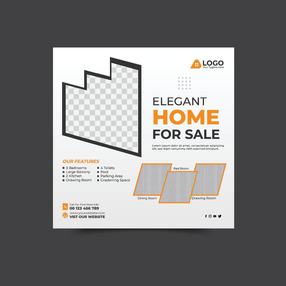 Real Estate Property Social Media Post Template, Modern Home Sale Social Media Promotion, Square Post Banner design Template. vector