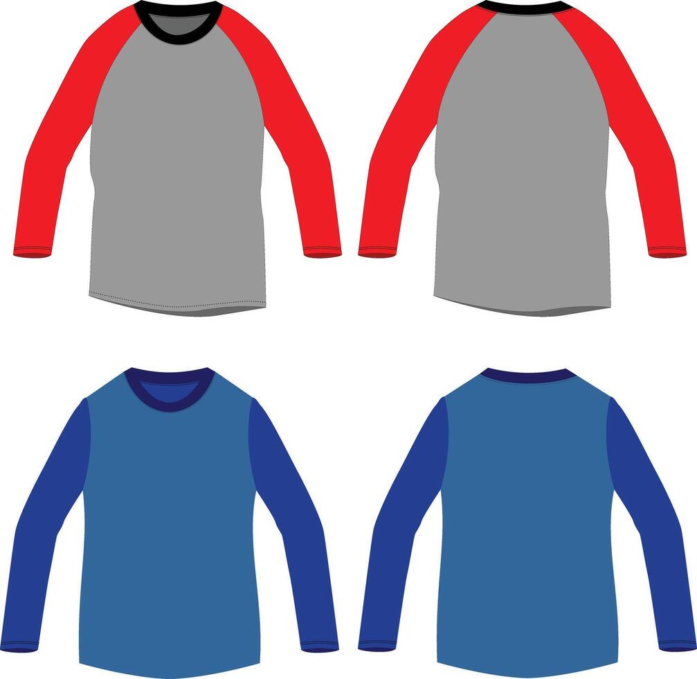 Raglan O-neck t-shirts mockup templates 42663423 Vector Art
