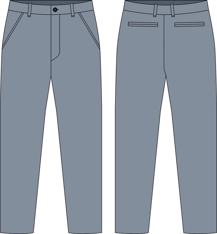 Men's Casual chino trouser pant front and back view vector